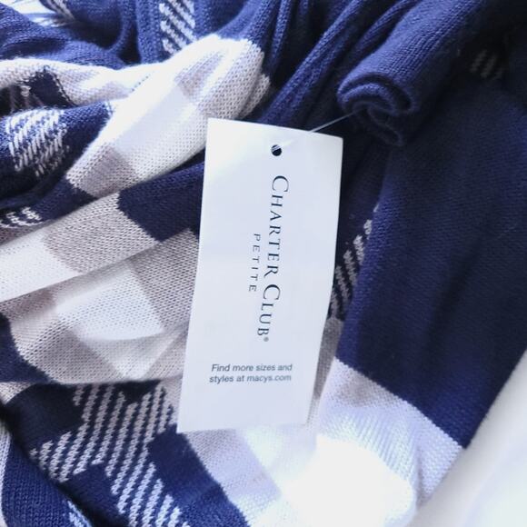 NEW Charter Club Lightweight Cardigan Sweater Petite Medium PM Navy Windowpane - Picture 6 of 8
